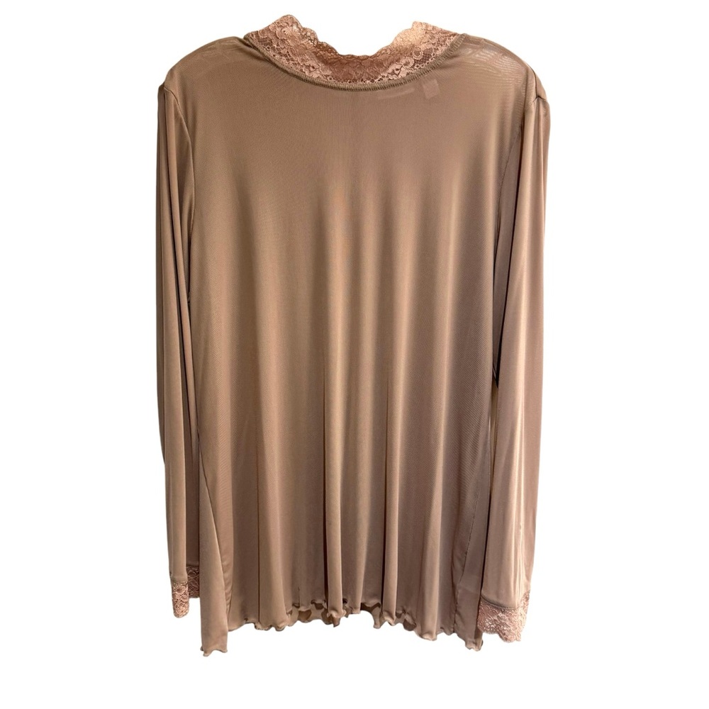 LOGO Layers by Lori Goldstein sheer mesh top Shirt lace Size LARGE Light Taupe